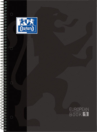 Libro europeo della scuola Oxford - quaderno - bordo colorato - a4+ - diamante 5 mm - 80 fogli - 4 fori - copertina rigida - nero