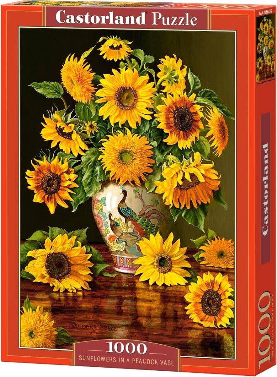 Selecta puzle castorland girasoles en jarrón de pavo real, 1000 uds.