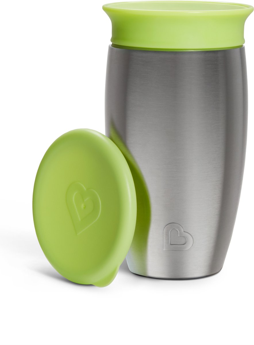 Bicchiere Munchkin in acciaio inossidabile - tazza con beccuccio Miracle® 360° - raffredda fino a 10 ore - bicchiere anti-perdite - 266 ml - verde - dai 12 mesi
