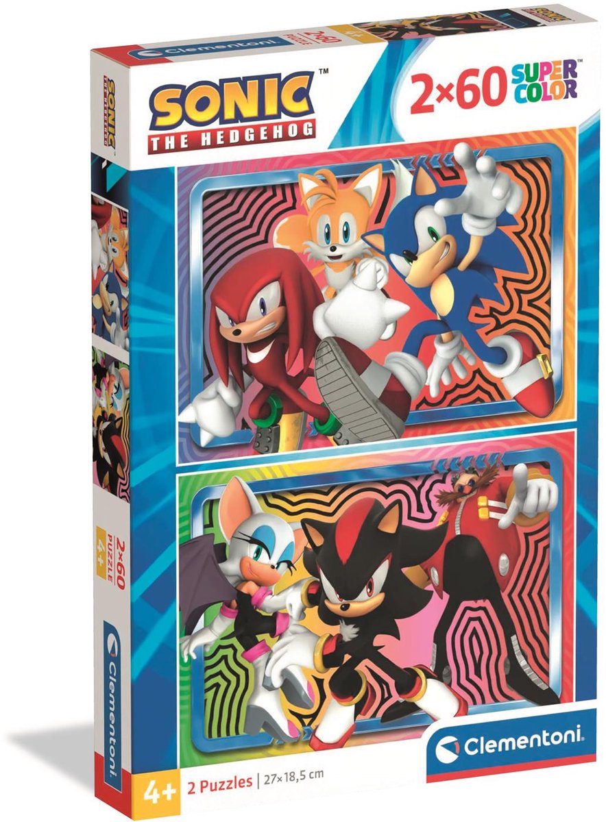 Clementoni - puzzle - 2x60 pezzi - sonic - puzzle per bambini - dai 4 anni