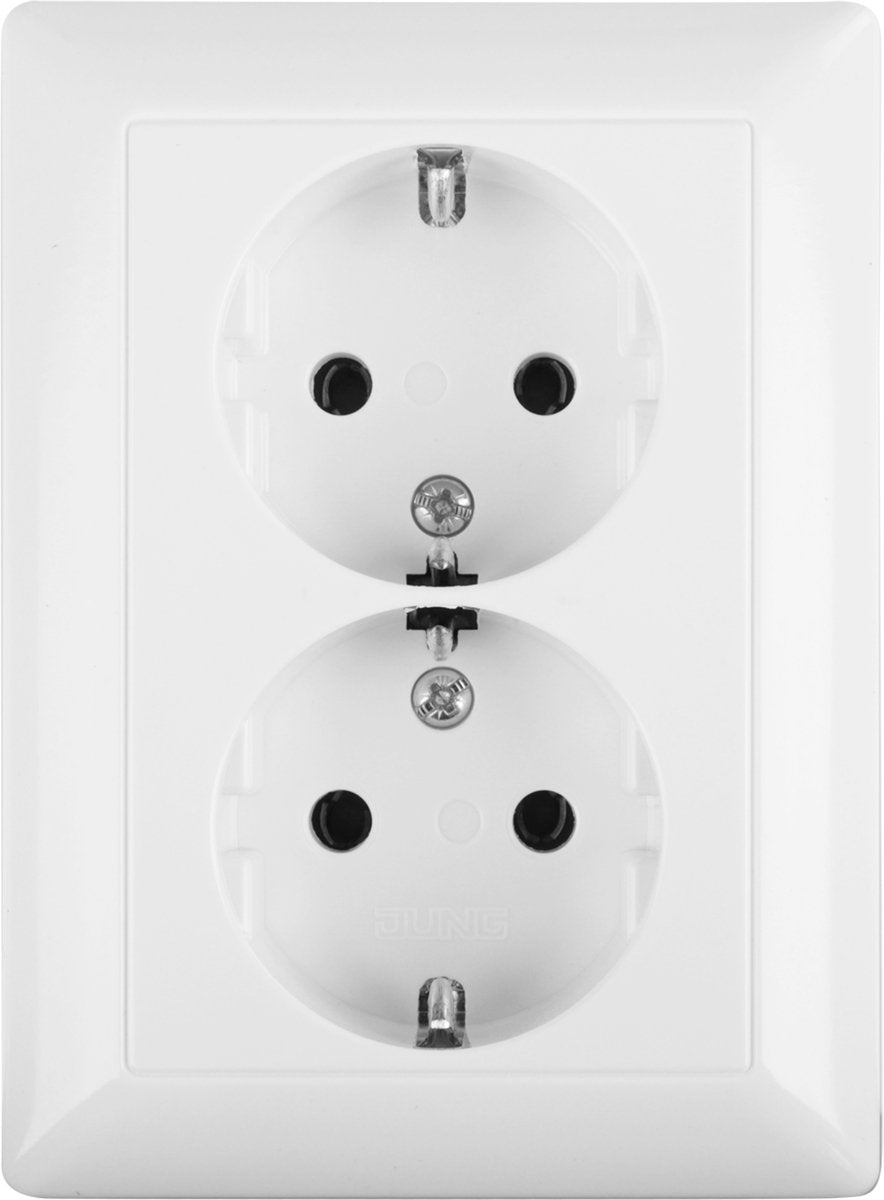 Jung as500 contactdoos inbouw - 2-voudig - randaarde - polarwit
