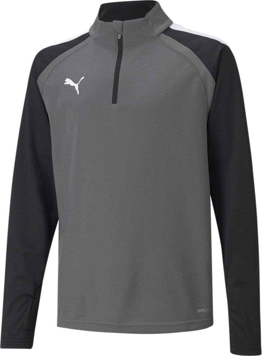 Camiseta deportiva unisex Puma teamliga 1 4 zip top jr - smoked perla- blanco