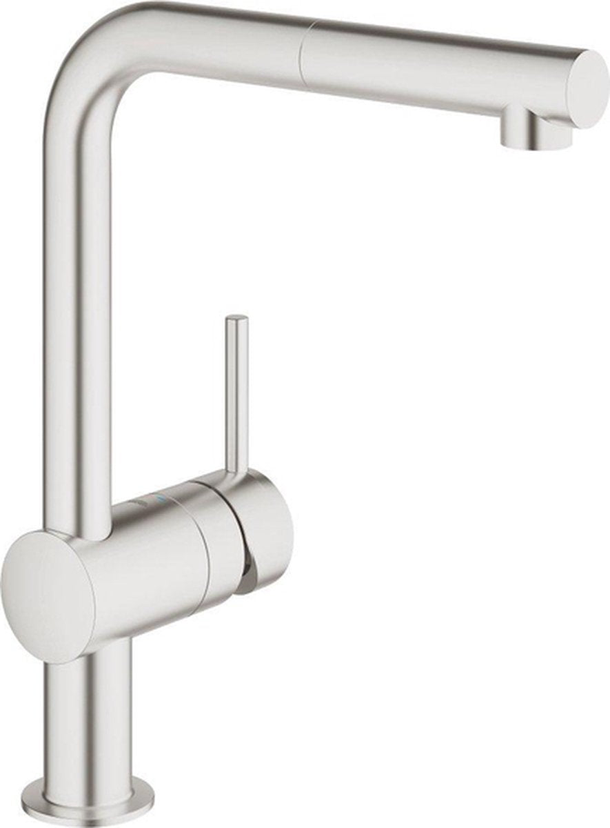 Grohe minta keukenkraan - l-uitloop - 360° draaibereik - met uittrekbare handdouche - supersteel (rvs look)