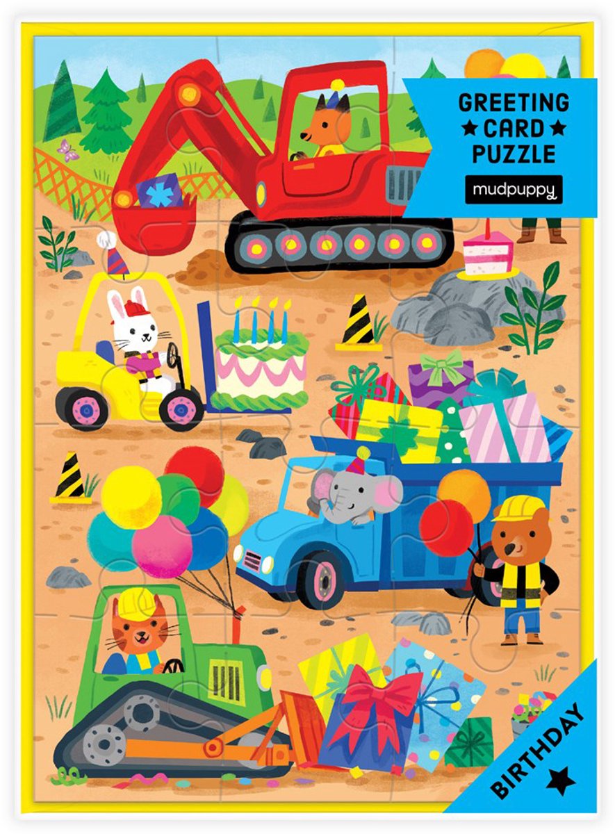 Mudpuppy puzzel - bouwwerf - wenskaart 13x18cm - 12 stukken - 3 jaar