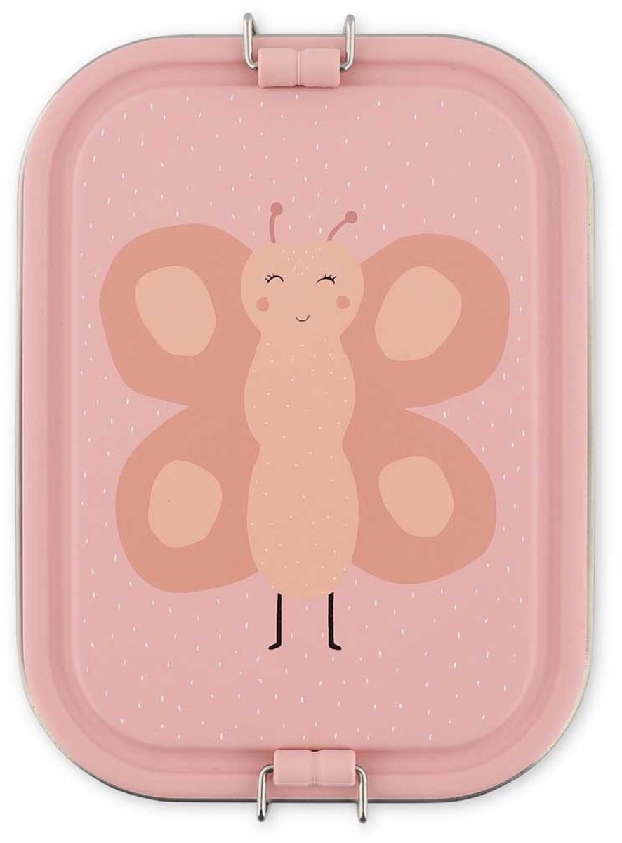 Trixie | brooddoos groot - mrs. butterfly - rsv lunchbox voor kinderen - makkelijk te openen - broodtrommel - 2 vakken - roze