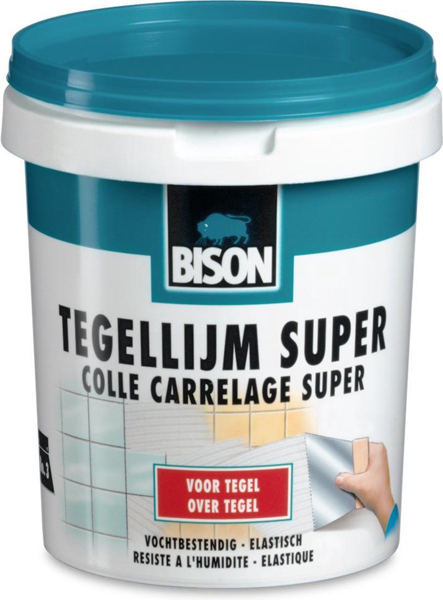 Adhesivo para baldosas Bison súper bote 1 kg, para todo tipo de baldosas, resistente a la humedad, fácil de trabajar, sin disolventes