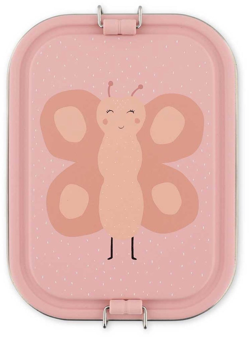 Trixie | caja de pan grande - sra. mariposa - lonchera rsv para niños - fácil de abrir - lonchera - 2 compartimentos - rosa