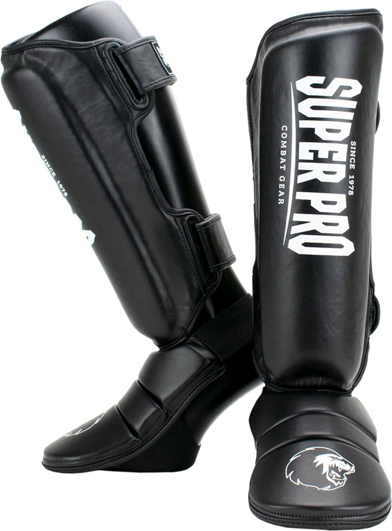 Super pro combat gear scheenbeschermer protector zwart wit small
