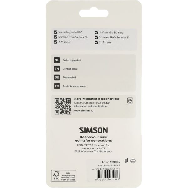 Desviador cable interior simson gear acero inoxidable