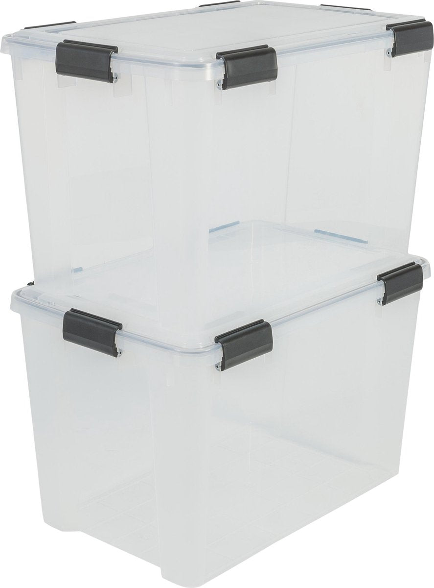 Iris airtight opbergbox - 70l - kunststof - transparant zwart - set van 2