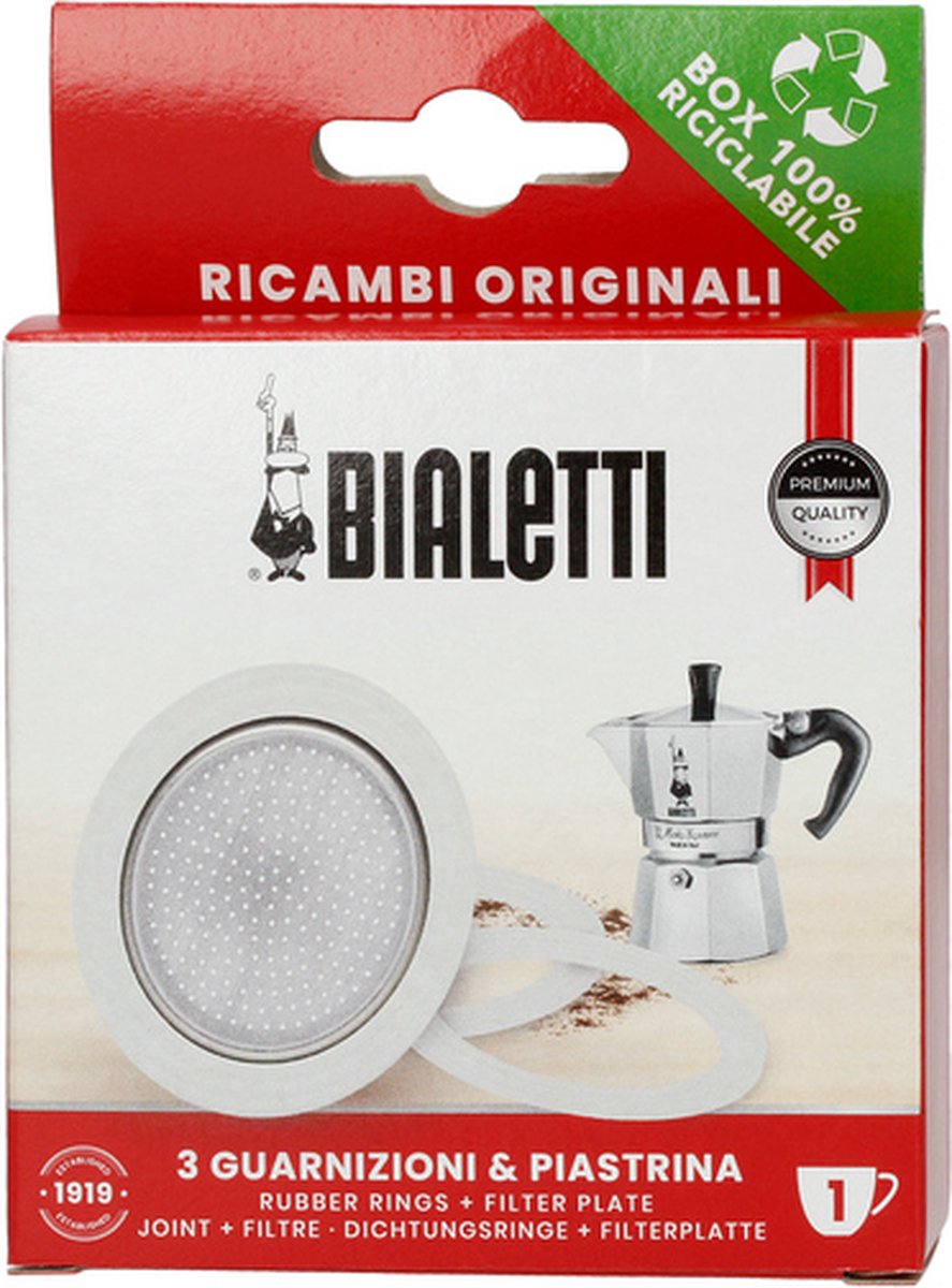 Bialetti blister 3 gasket - 1 filter 1t new moka fiammetta dama express rainbow