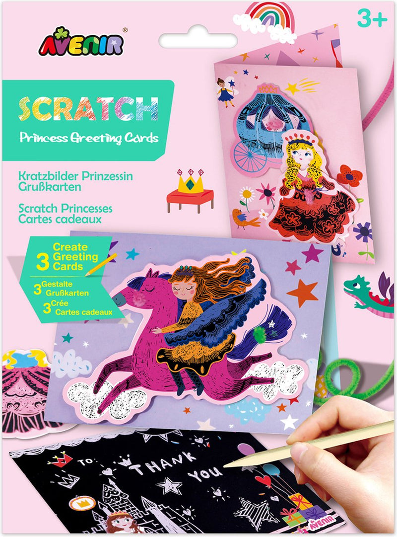 Biglietti d'auguri da grattare Avenir - principesse - con buste - 3 pezzi - 3 anni