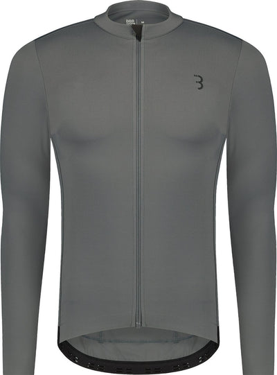 Bbb cycling essence ls - fietsshirt heren lange mouwen - 10-15 °c - ademend mtb en wielrenshirt met 3 achterzakken - donker grijs