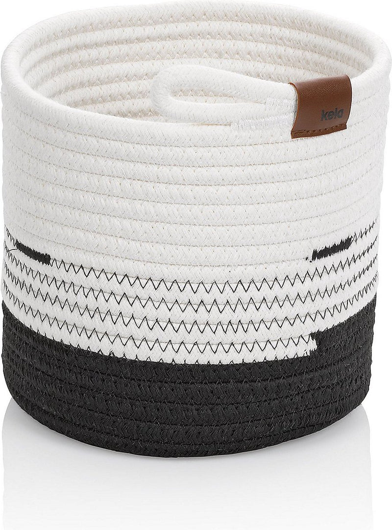 Cesta Kela, 18 x 17 cm, redonda, blanco negro - |hedda