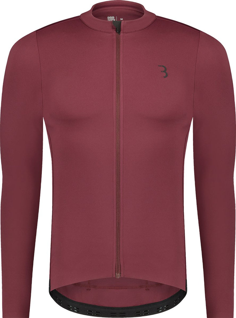 Bbb cycling essence ls - maglia da ciclismo da uomo a maniche lunghe - 10-15 °c - maglia da ciclismo e MTB traspirante con 3 tasche posteriori - rosso scuro