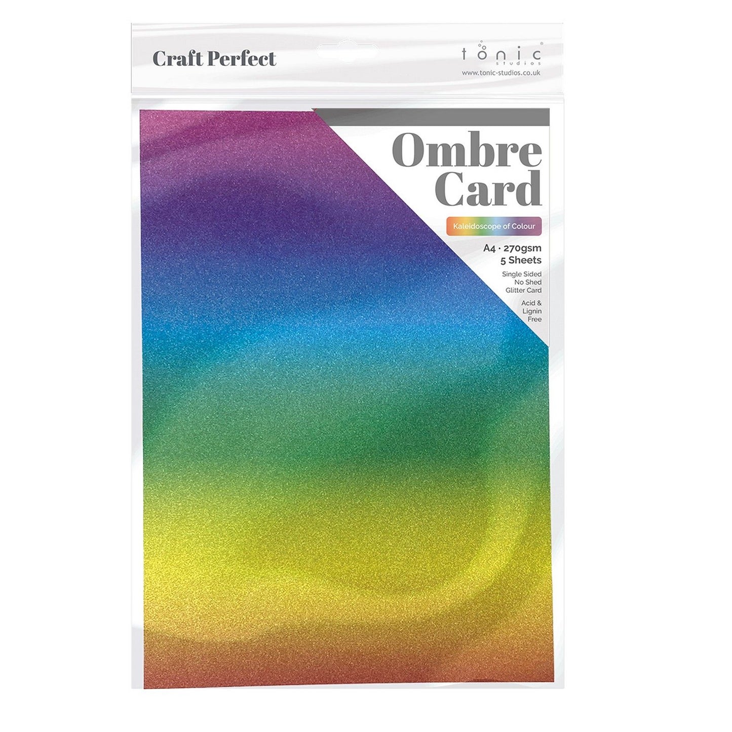 Craft perfect de tonic studios craft perfect • tarjeta con purpurina a4 250 g caleidoscopio de colores degradados 5 piezas