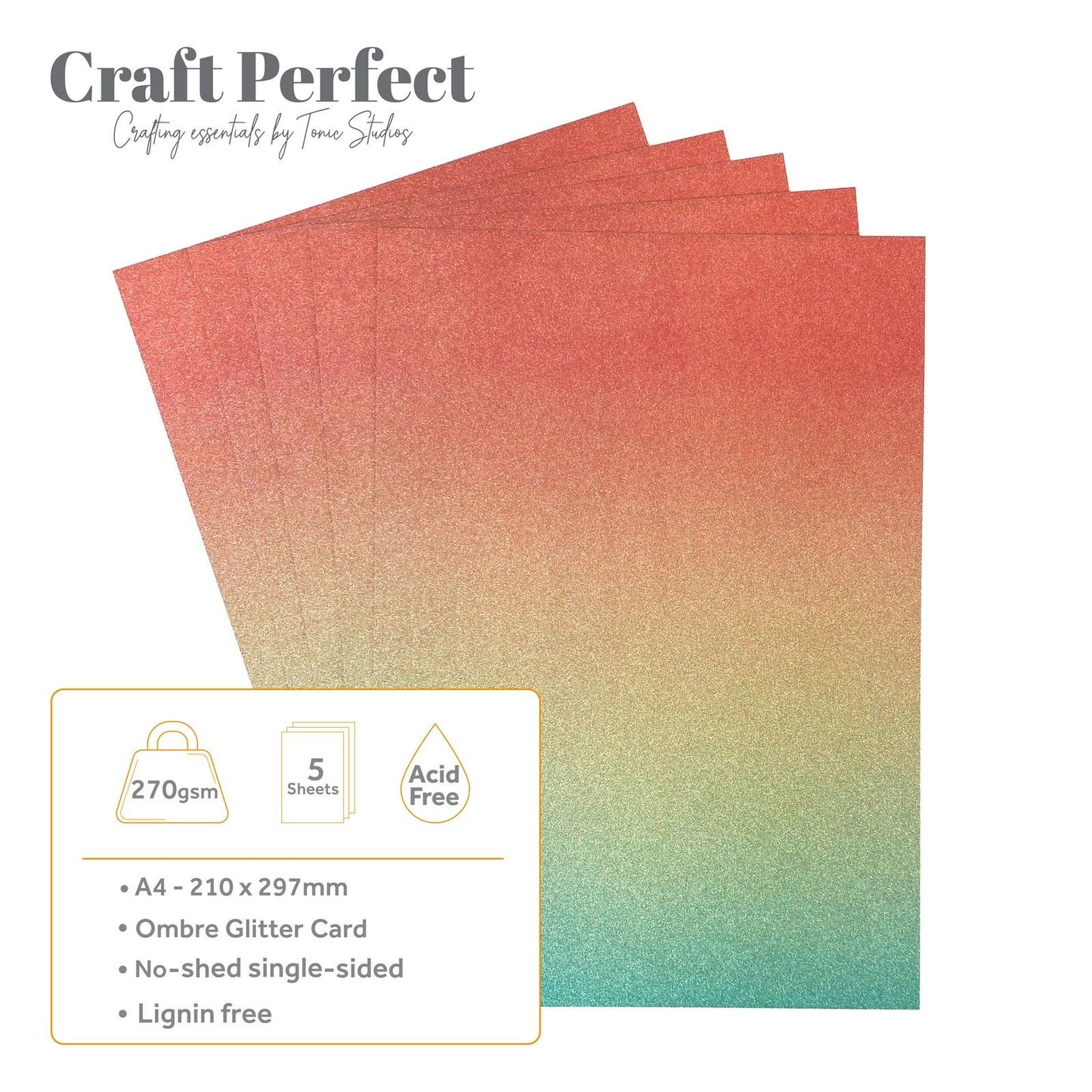 Craft Perfect di Tonic Studios Craft Perfect • cartoncino glitterato A4 250g ombre sirena luccicante 5 pezzi
