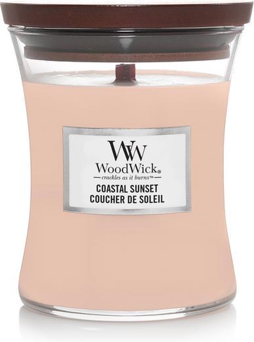 Vela perfumada mediana Woodwick Hourglass - Atardecer costero - 60 horas de combustión