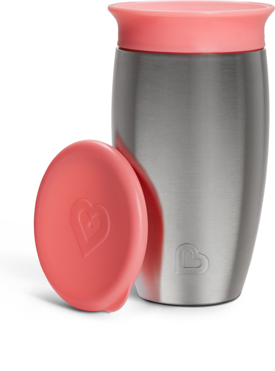 Bicchiere Munchkin in acciaio inossidabile - tazza con beccuccio Miracle® 360° - raffredda fino a 10 ore - bicchiere anti-perdite - 266 ml - rosa - dai 12 mesi