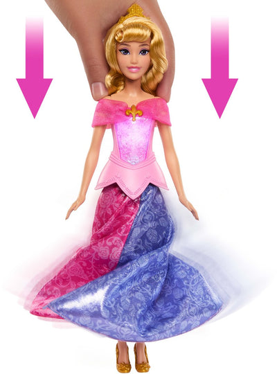 El vestido rosa de la princesa Aurora de Mattel se convierte en una muñeca azul