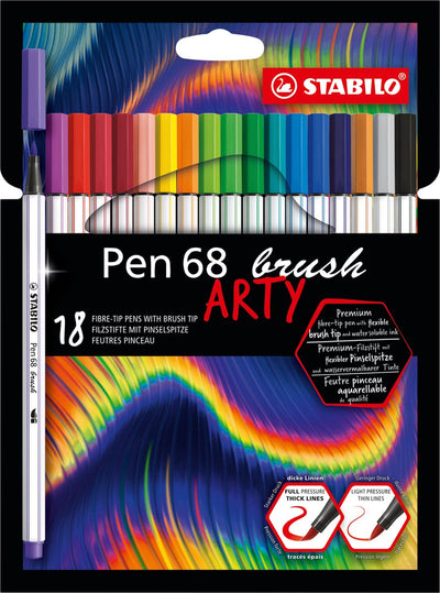 Stabilo pen 68 brush - viltstift - arty - set met 18 stuks