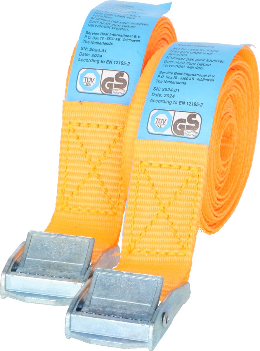Cinghie di ancoraggio Carpoint 2 x 2,5 metri – larghezza 25 mm – set da 2 – per fissare in modo sicuro i carichi – adatte per rimorchi per auto