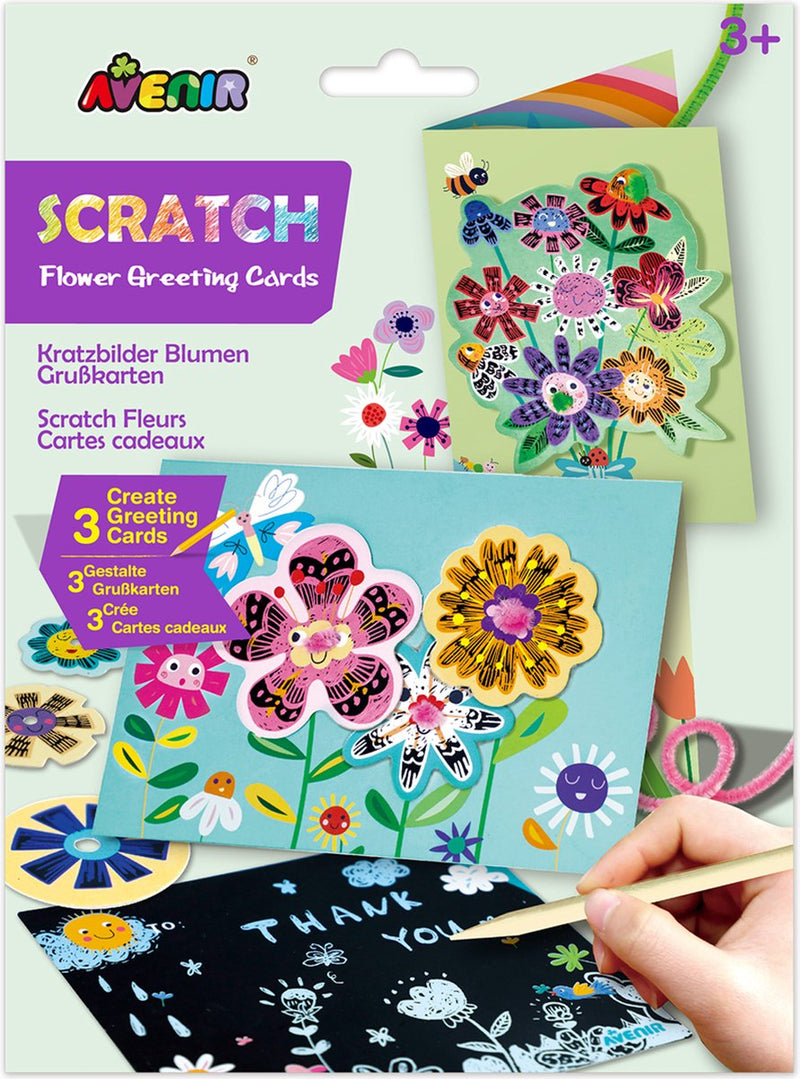Biglietti d'auguri scratch art Avenir - fiori - con buste - 3 pezzi - 3 anni