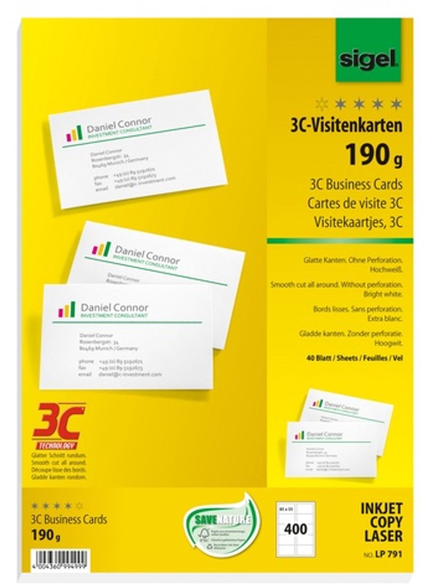Abi visitekaartjes lp791 sigel 85x55mm 190g m2 ultrawit