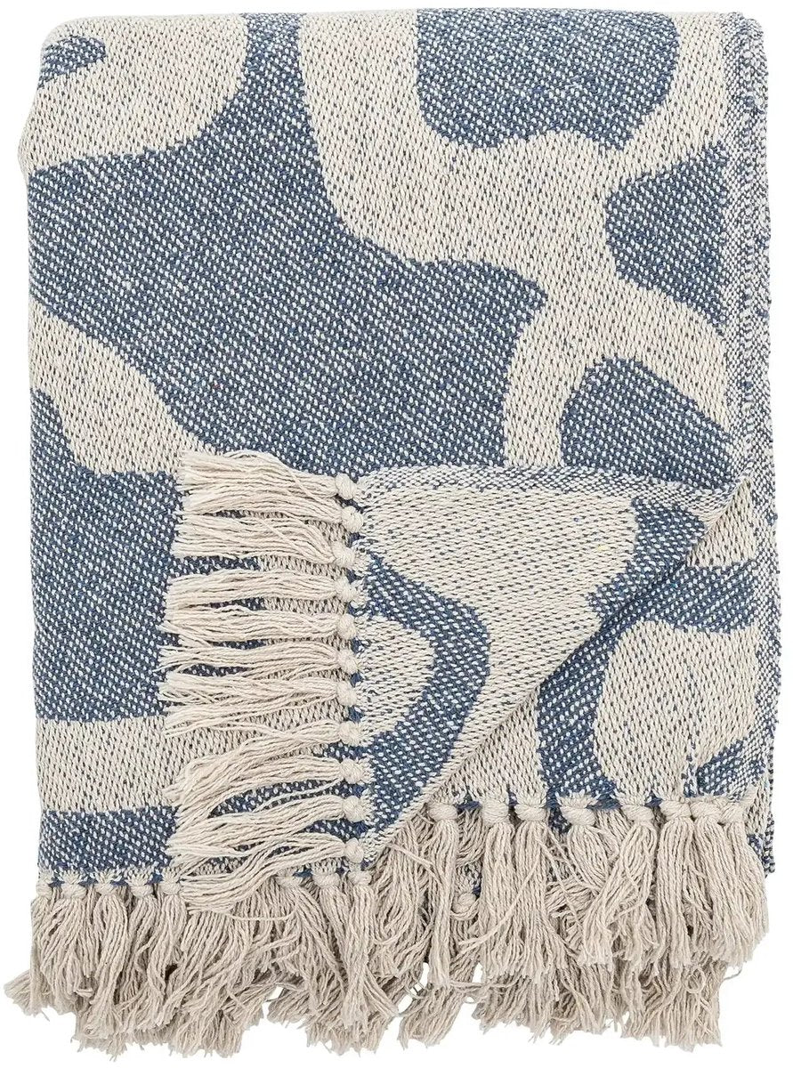 Bloomingville cuadros salobre algodón reciclado azul 130x160cm