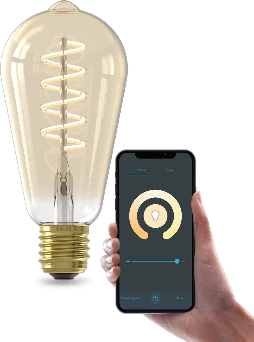 Calex slimme led lamp - e27 - wifi verlichting - filament - st64 - smart lichtbron goud - dimbaar - warm wit licht - 7w
