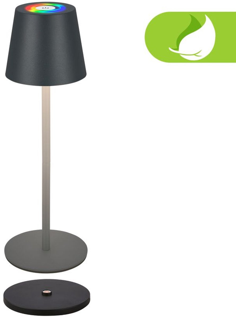B.k.licht briloner cilano - rechargeable rgbw table lamp - cordless lamp - dimmable - for outdoors and indoors - with charging station - 36 x ø10.5 cm - anthracite