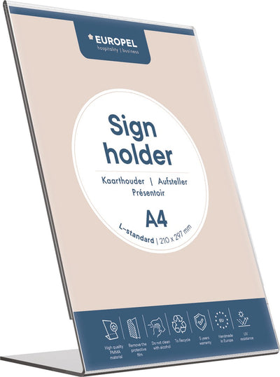 Europel kaarthouder staand - l-standaard - a4 - 21 x 29,7 cm - transparant