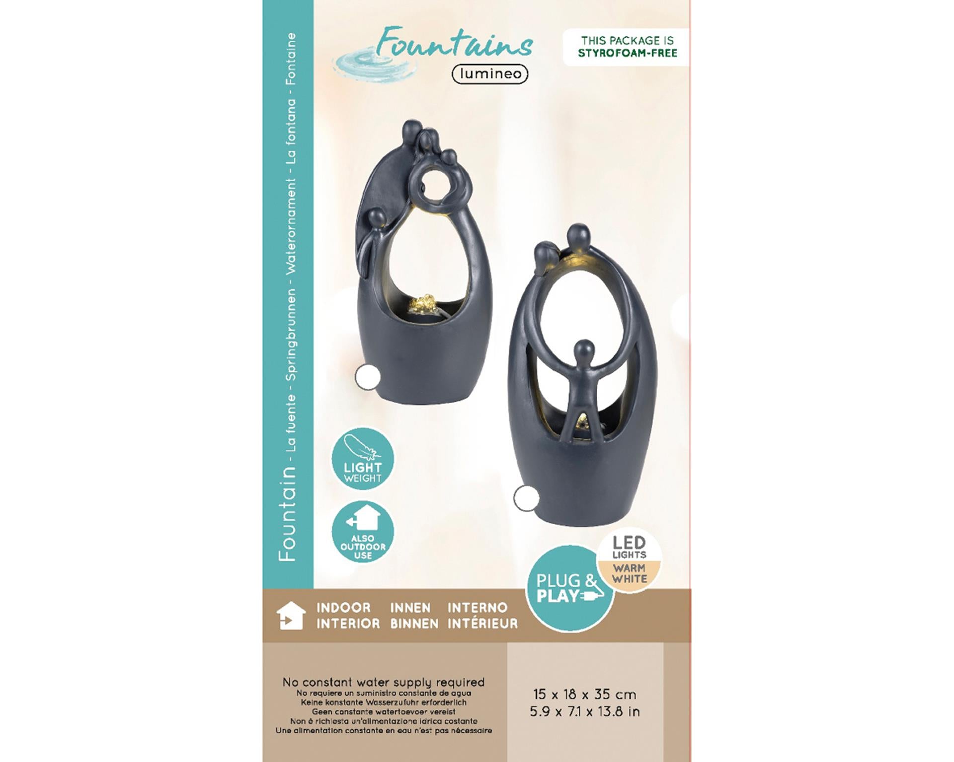 Lumineo fontein polyresin l15-w18-h35cm antraciet
