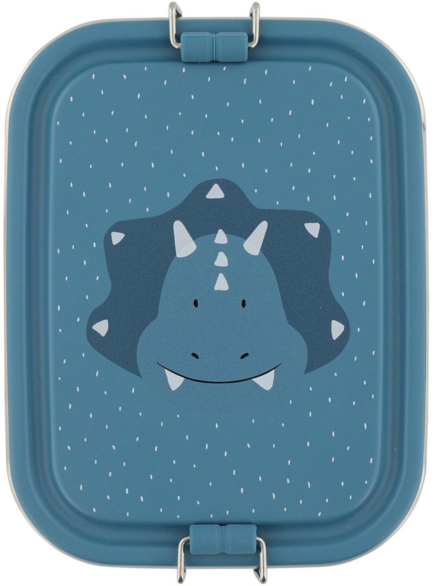 Trixie brooddoos klein - mr. triceratops - rsv lunchbox voor kinderen - makkelijk te openen broodtrommel – blauw– dino