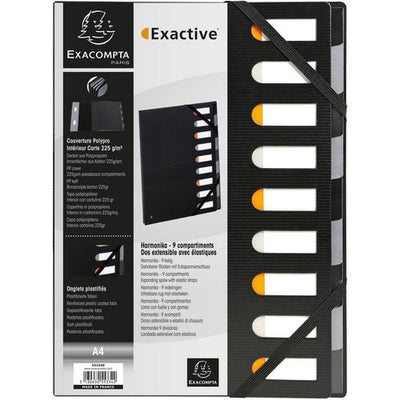 Sorteermap exacompta 55334e pp 220g m2 24x32cm zwart 9 vakken harmonicarug