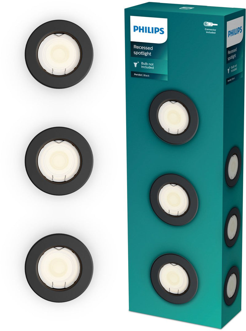 Faretto da incasso Philips LED Philips Peridot - attacco gu10 - nero - rotondo - testa fissa - pacco da 3