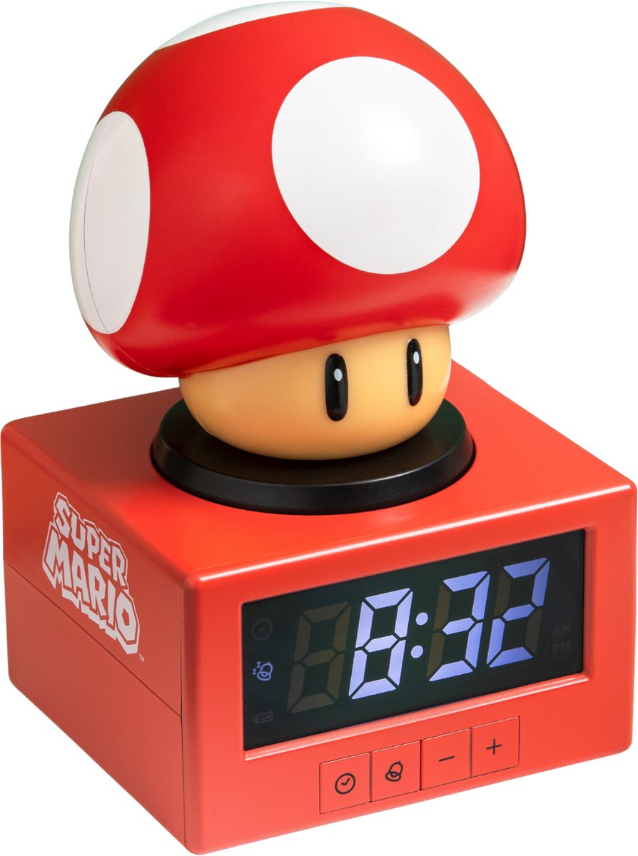 Paladone Super Mario Super Mushroom Icon Sveglia – Sveglia digitale con luce notturna, Prodotto ufficiale Nintendo –