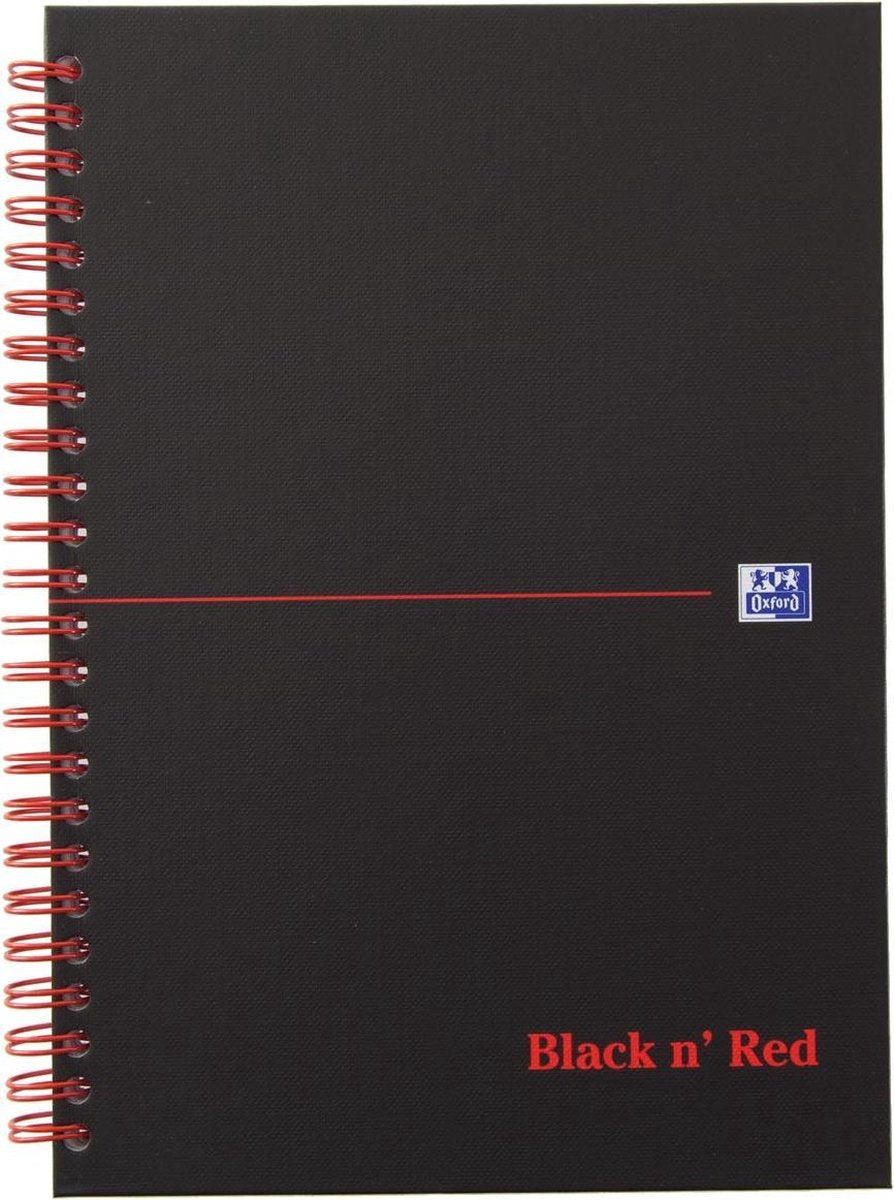 Oxford black n' red - taccuino - a5 - carta a quadretti - 90 g - copertina rigida - nero
