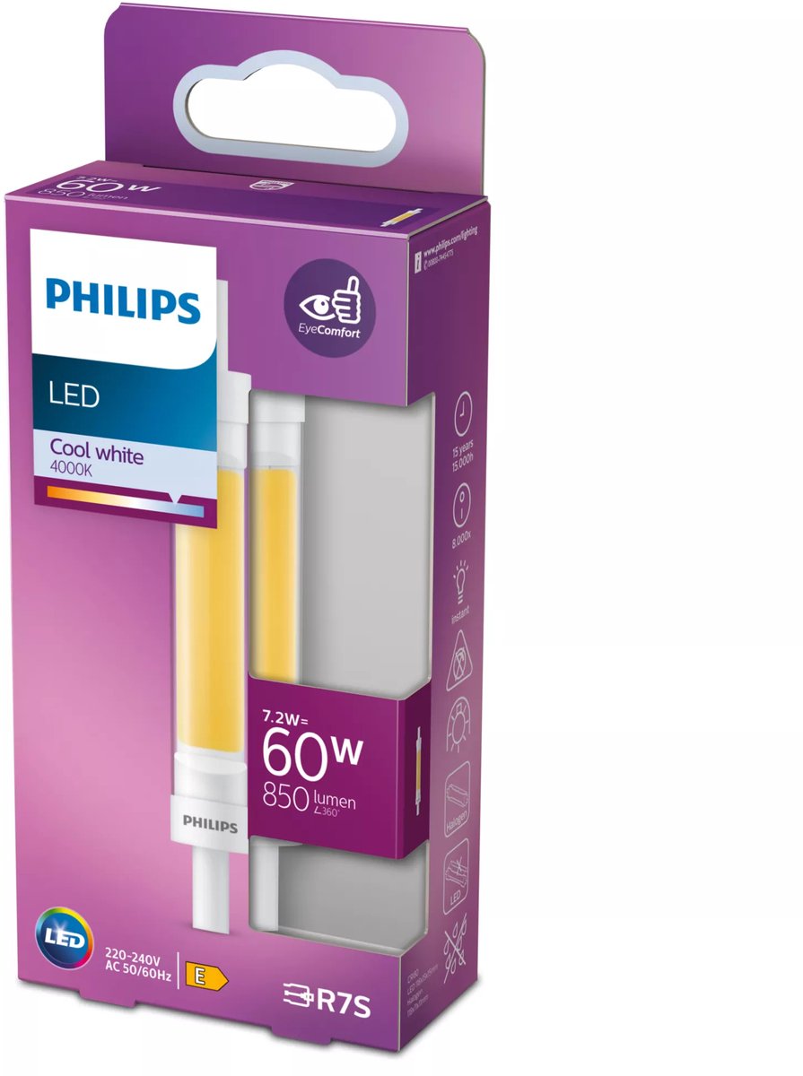 Lampada da barra LED Philips trasparente - 60 w - r7s - luce bianca fredda