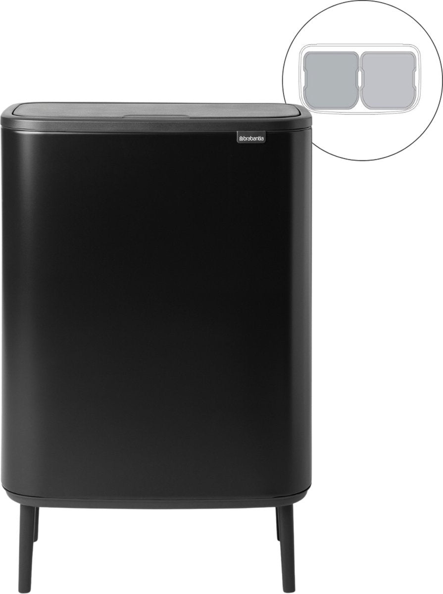 Brabantia bo touch bin hi prullenbak - 2 x 30 liter - afvalscheiding - matt black
