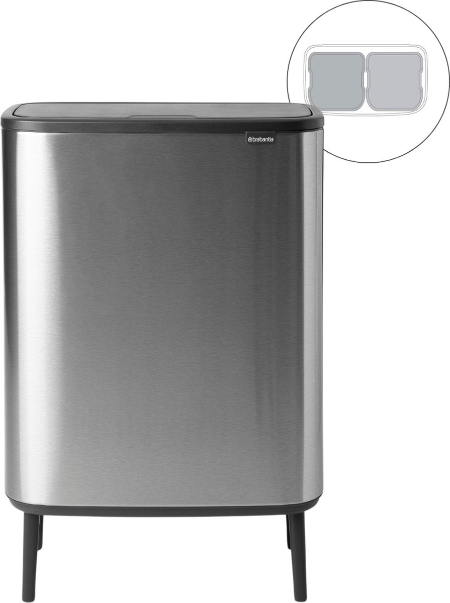 Brabantia bo touch bin hi prullenbak - 2 x 30 liter - afvalscheiding - matt steel fingerprint proof