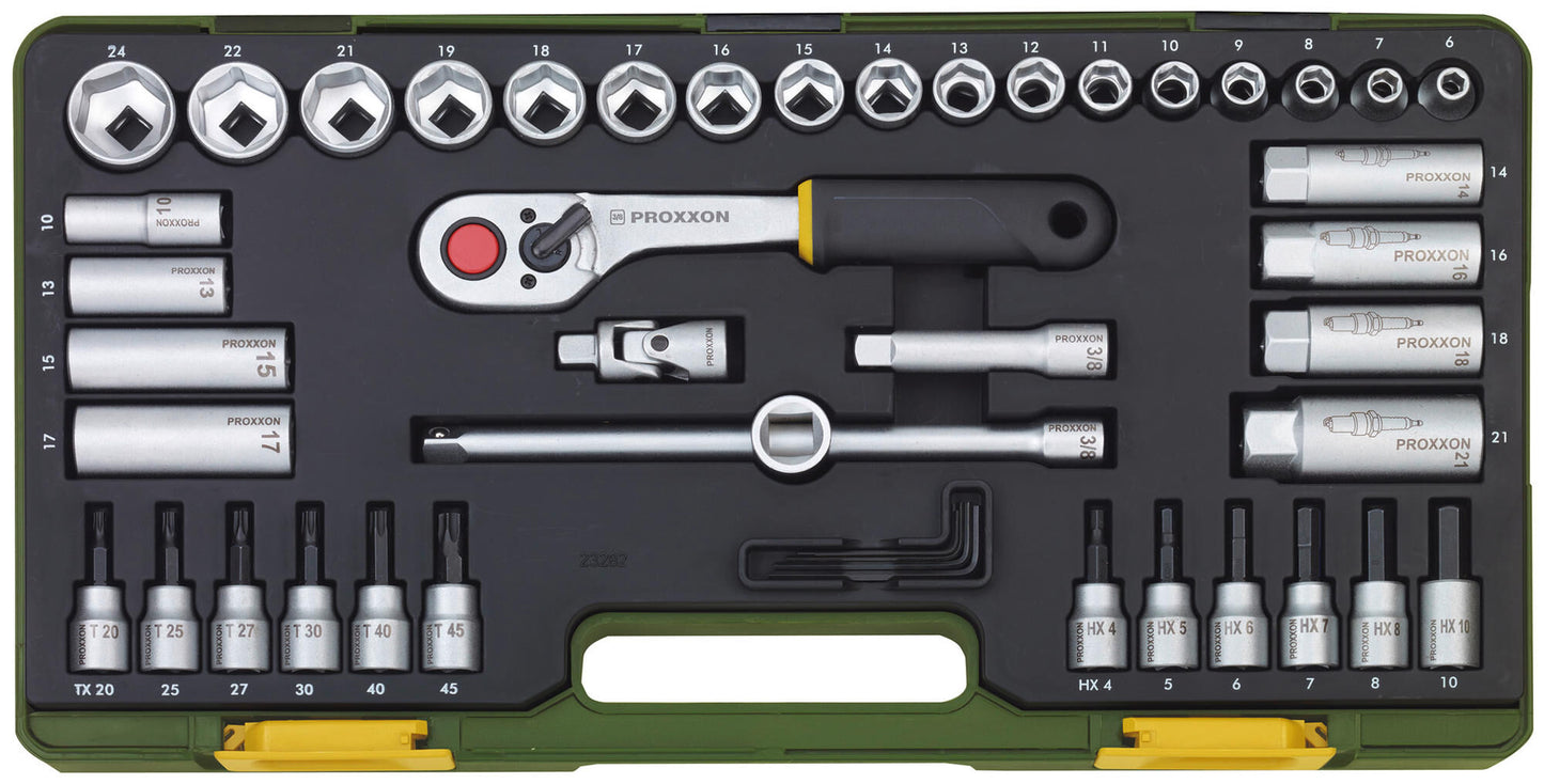 Proxxon dopsleutel set wrench set 3 8 44pcs with club ratchet