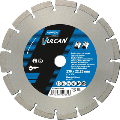 Norton Door Doorenkijf Vulcan Universal Diamond Cutting Discs 230x22.23 Angle Grinder