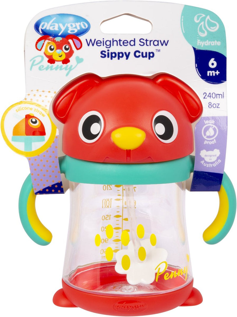 Playgro penny weighted straw sippy cup 6m+ - header card