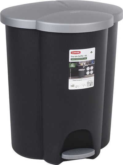 Curver - cubo de basura 40l | cubo de basura con pedal | clasificación de residuos 3 compartimentos - sistema de separación de residuos 3 compartimentos - plástico