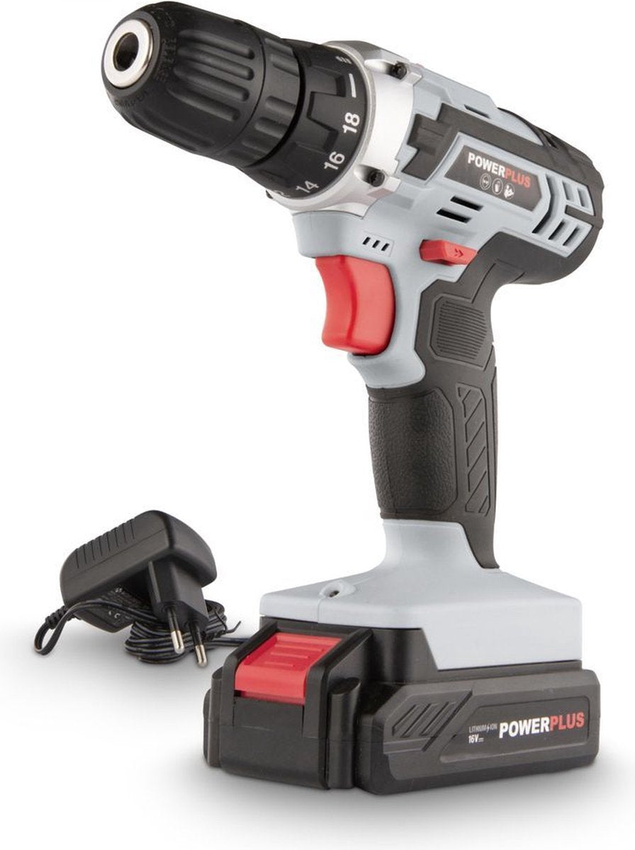 Trapano avvitatore a batteria Powerplus powc1061 - Trapano a batteria da 16 V per legno e metallo - incl. batteria, caricabatteria e custodia