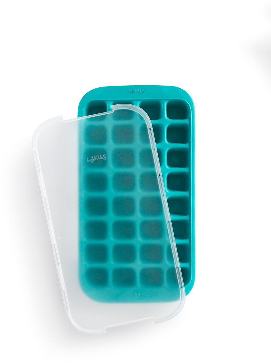Lékué ijsblokjesvorm met deksel - vierkant - turquoise