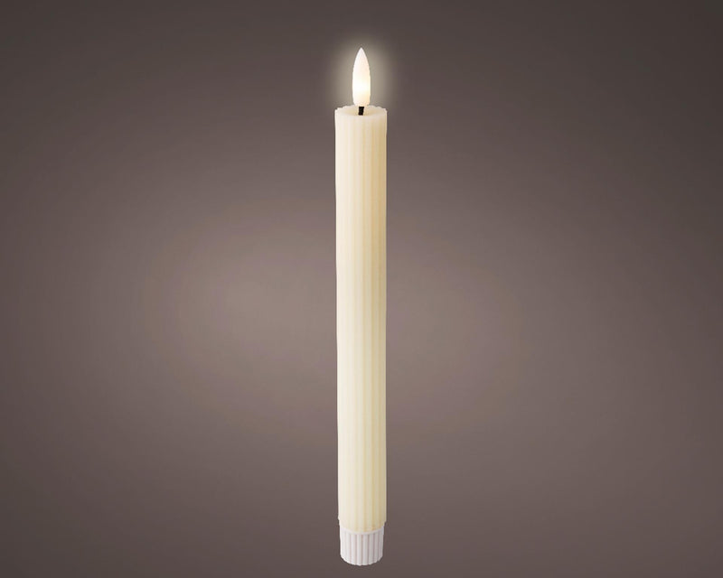 Lumineo dinerkaars led ribbel 24cm creme 2 st.