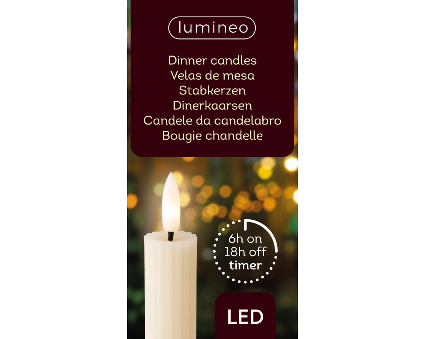 Lumineo dinerkaars led ribbel 24cm creme 2 st.