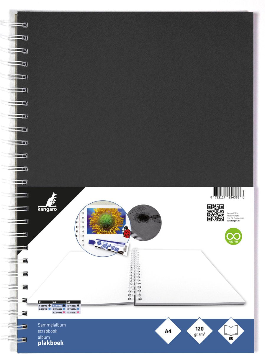 Kangaro plakboek - a4+ - 120 grams - 80 pagina's - zwart